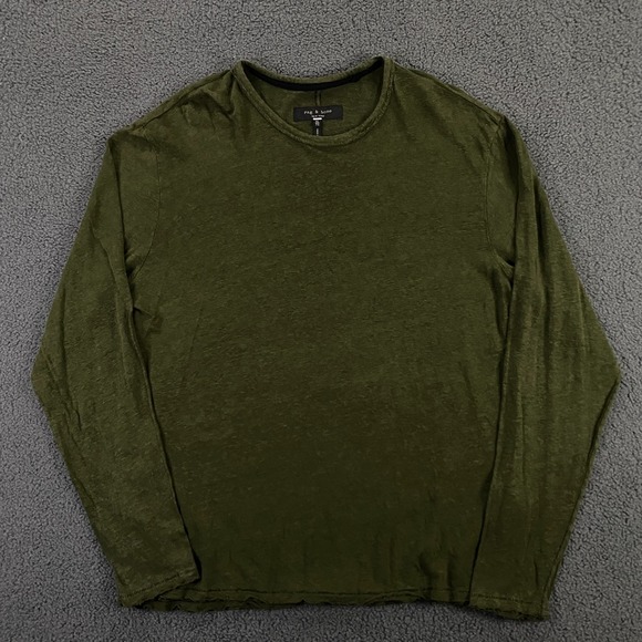 Rag and Bone Linen Sweater Shirt Mens XL Distressed Knit Green Lightweight Crew